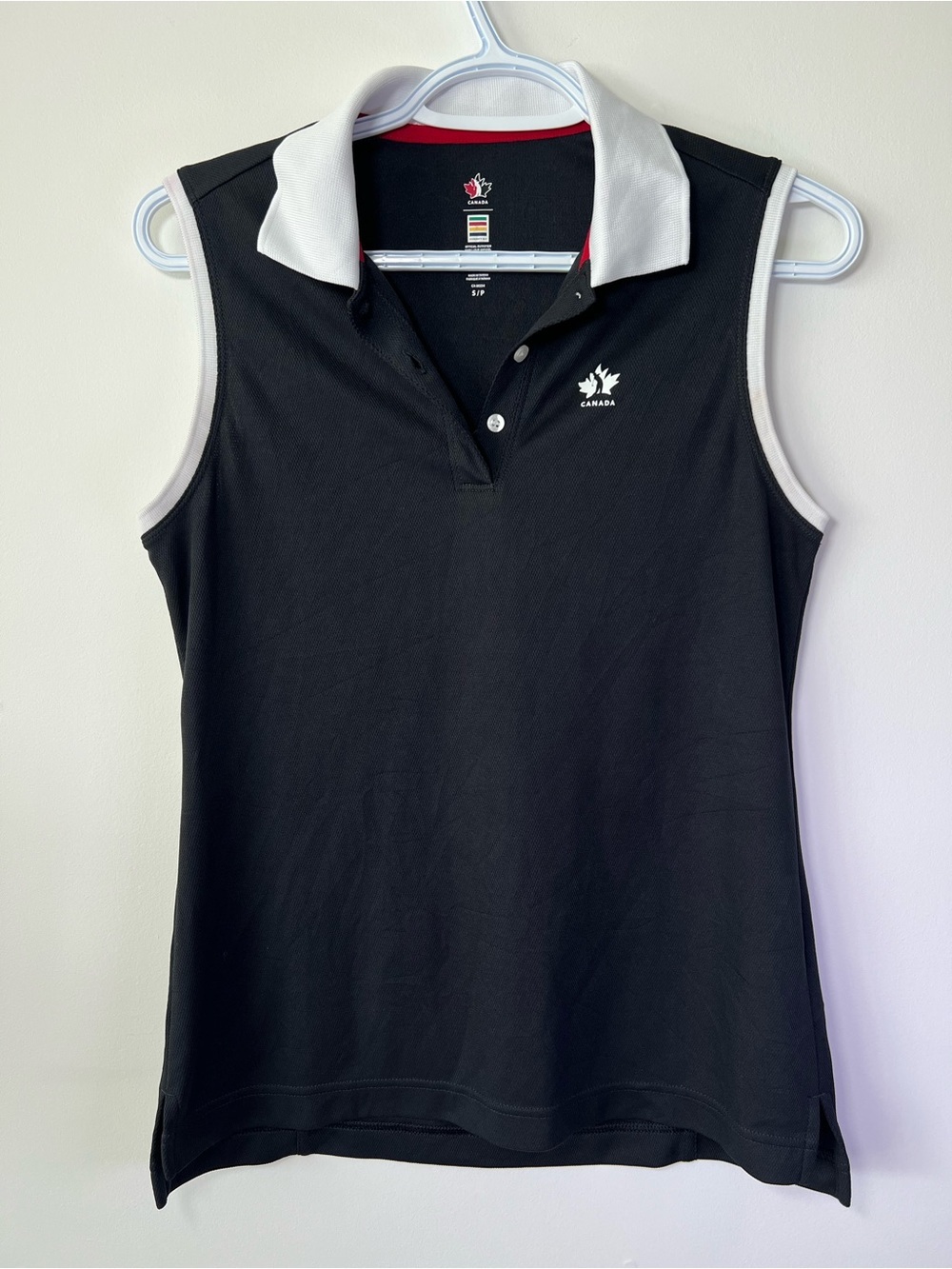 Hudson’s Bay Women’s Small Chic Sleeveless Polo Tank Top Black with White Trim